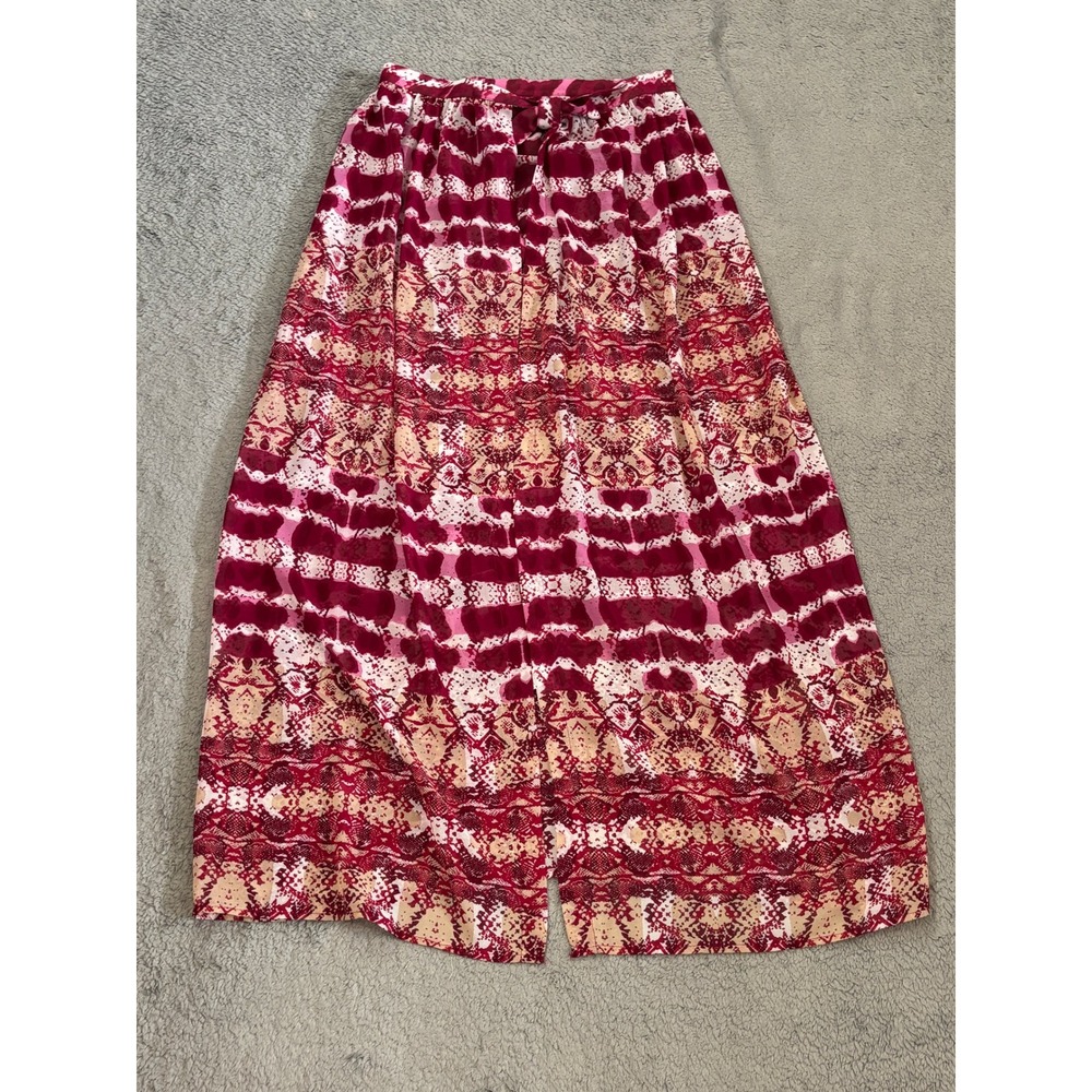 ASOS Design Pink Burgundy Snakeskin Print Wide Leg Pants High Waist Size US 8